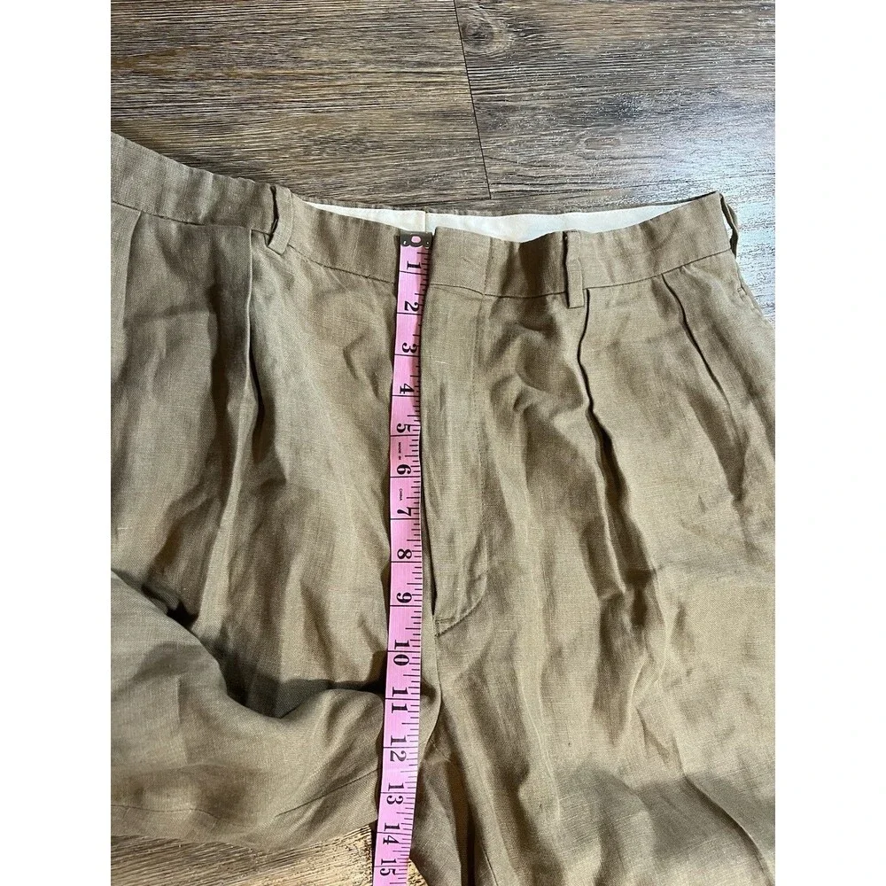 Vintage Polo Ralph Lauren Cuffed Pleated Trouser Pants Beige 100% Linen 36x30